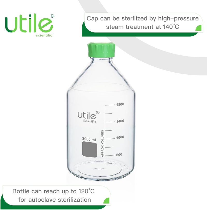 UTILE 2 Pcs 2000ml Media Bottle Lab Media Bottles, PP Material Media Storage Bottle, 4038.2000.2 - Image 4